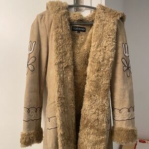 Embroidered Tan Shearling Coat